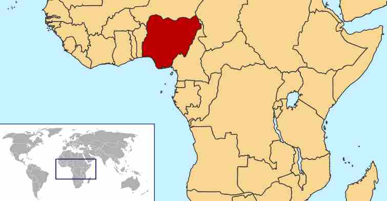 Nigeria, world location map