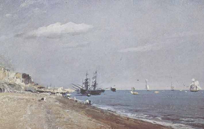 Beach and sailing ships in Brighton, John Constable, 1824