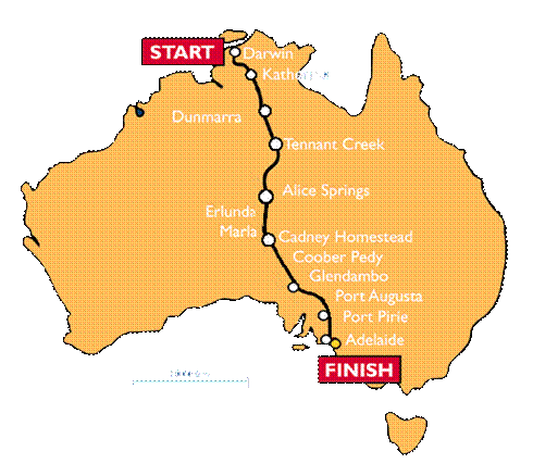 Australia route map Darwn to Adelaide world solar challenge