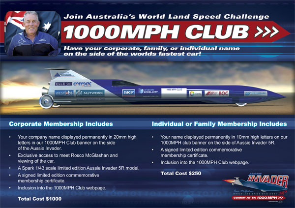 The 1000 MPH Club, Australia World Land Speed Challenge