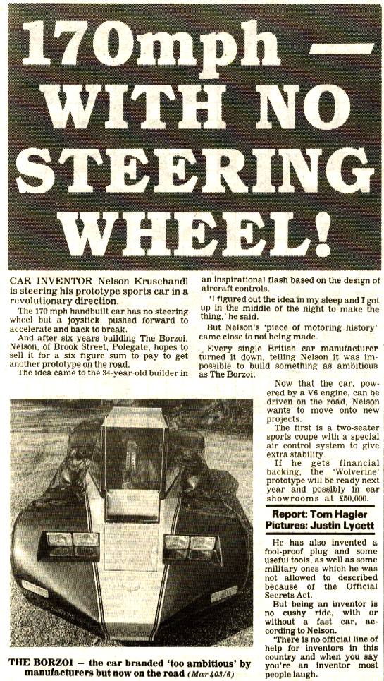 Hailsham Gazettte 1990, Nelson Kruschandl's joystick controlled sports car