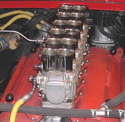 Six Weber two-barrel carburetors, twin chokes
