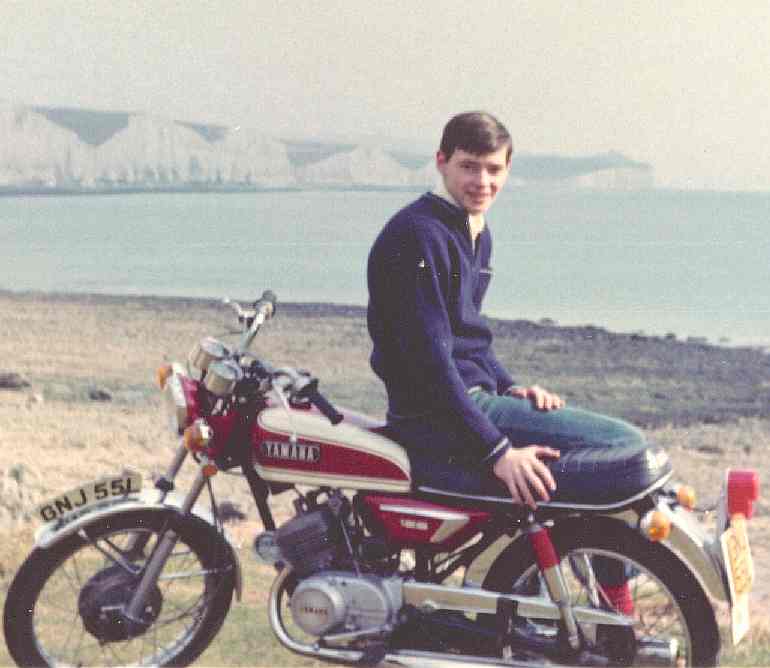 Nelson with his first motorcycle at Seaford Head, Sussex, England