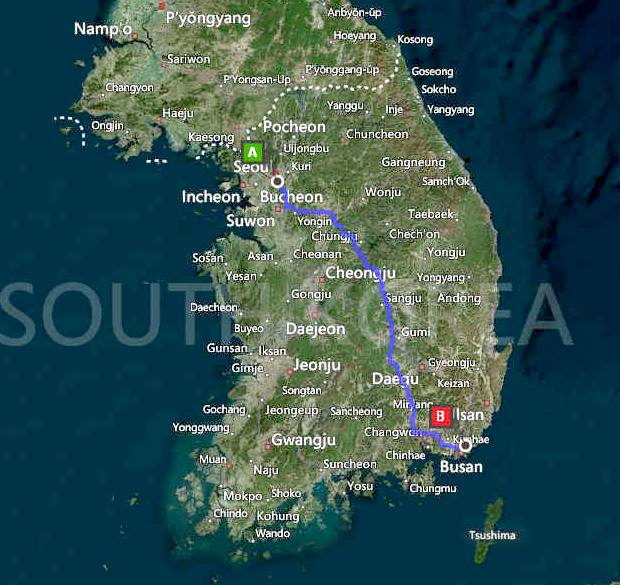 South Korean Cannonball Run route map