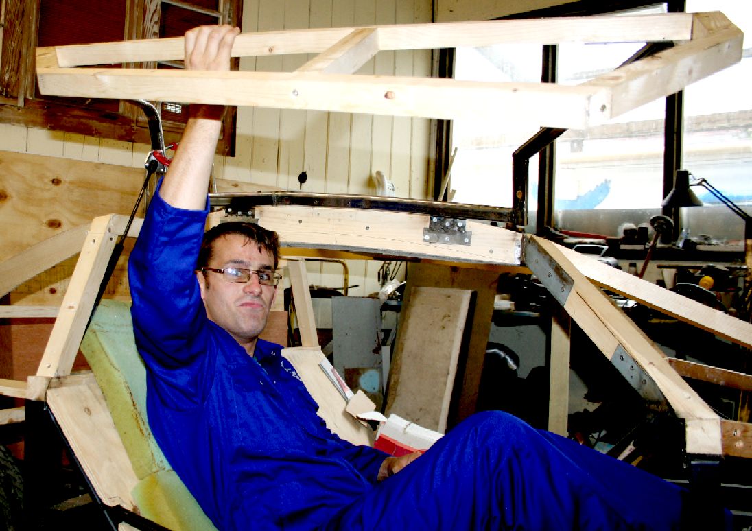 Project leader: Chris Close testing out the gullwing door mechanism
