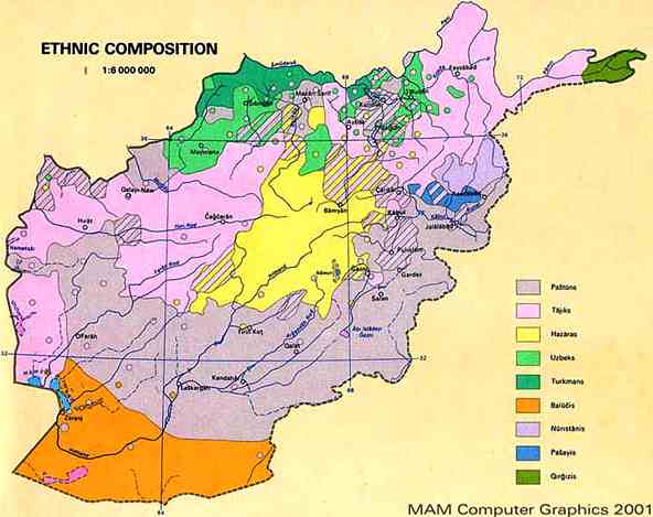 Afghanistan map ethnic composition