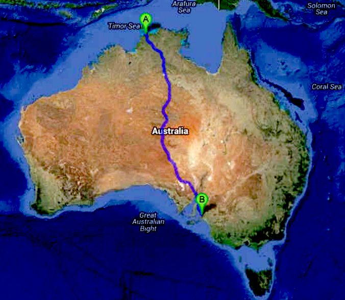 Australian ZEV Cannonball Run route map