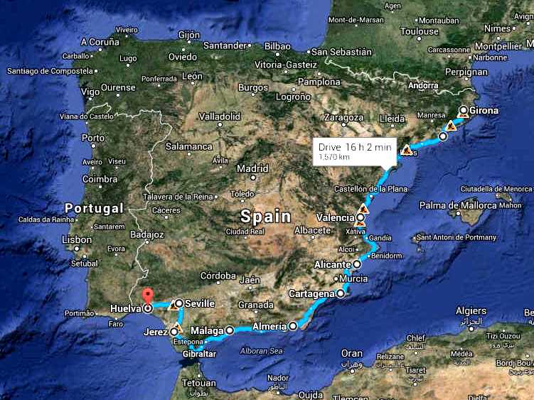 Spanish Cannoball International route map, Barcelona, Alicante