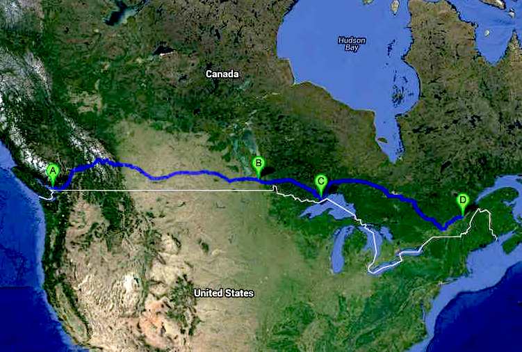 Trans-Canada Cannonball ZEV Run route map