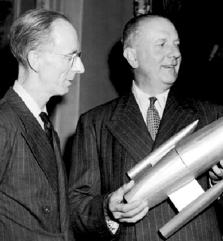 Reid Railton and John Cobb with a model of the Crusader water speed boat