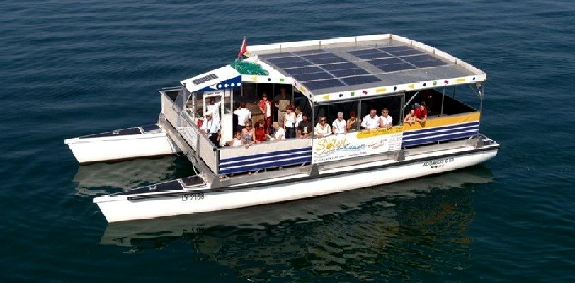 A solar powered electric catamaran boat